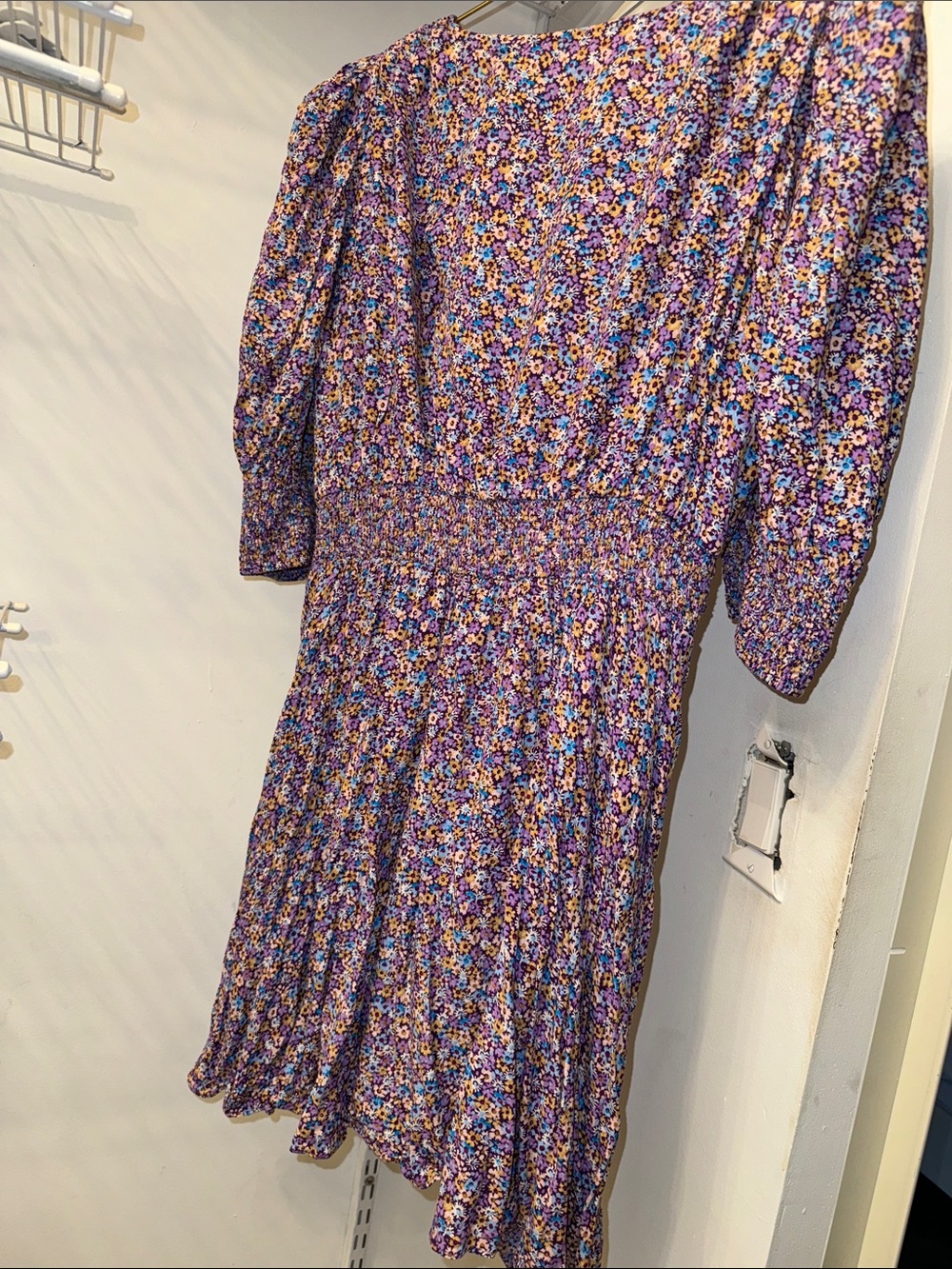 Zara Purple Floral V-Neck Midi Dress with Shoulder Pads - Picture 7 of 7